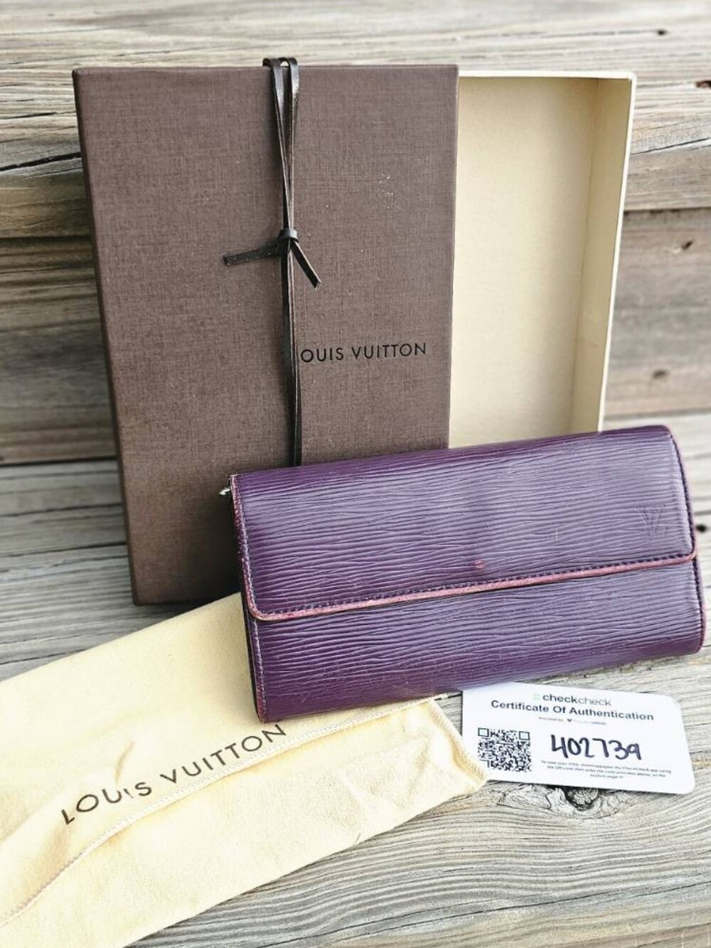Louis Vuitton Plum Epi Leather Flap Wallet Full Inclusion. Dust And LV BOX